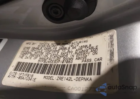 2013 Toyota Corolla Le из США, поврежденный, VIN 5YFBU4EE9DP107083